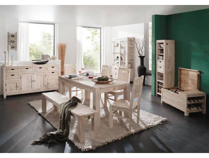Esstisch Akazie 200x100x76 white stone getüncht  NATURE WHITE #106