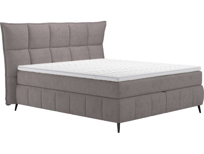 Boxspringbett, 100% Polyester, Grau, 211×215 cm, 7-Zonen-Taschen-Federkernmatratzen, Cotta