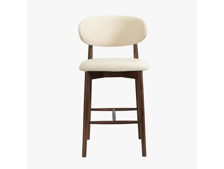 Tabouret en tissu bouclette beige pieds en chêne massif foncé