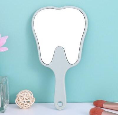 Fusion Finds Cute Handheld Makeup Mirror Tooth Shaped Portable Vanity Mirror For Makeup, Dental Checks & Gifts light Green s