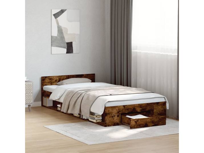 vidaXL Bettgestell vidaXL Bettgestell mit Schublade Räuchereiche 100x200 cm Holzwerkstoff