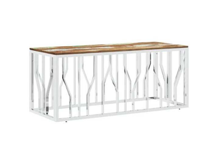 KUTYWEXFM Couchtisch Sofatisch Altholz Massiv Edelstahl 110x45x45 cm Handgefertigtes Unikat für das Wohnzimmer mit individueller Holzmaserung und pflegeleichter Oberfläche.