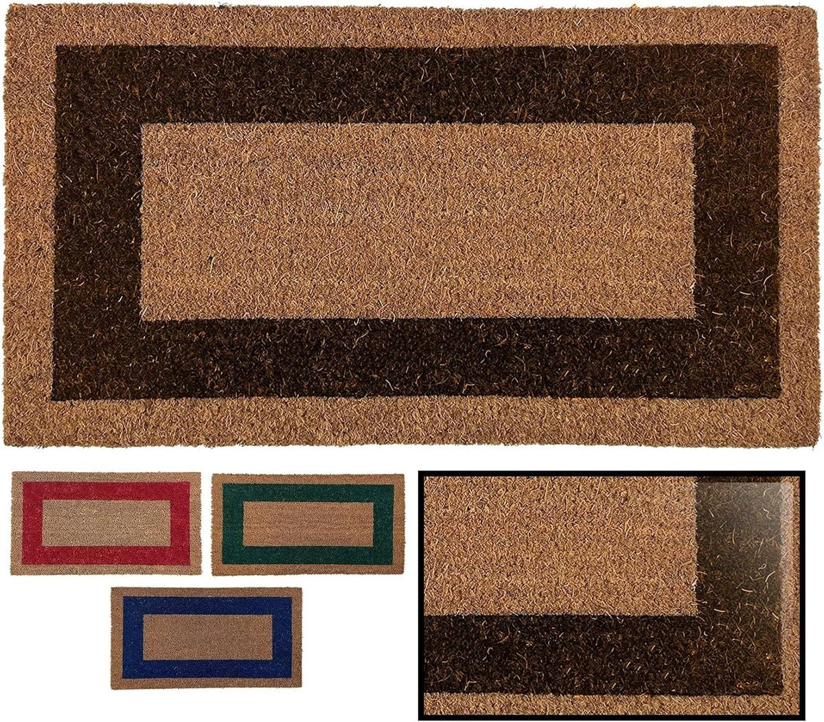 Bruine Kokosvezel Deurmat met Antisliponderkant - 80 x 140 cm