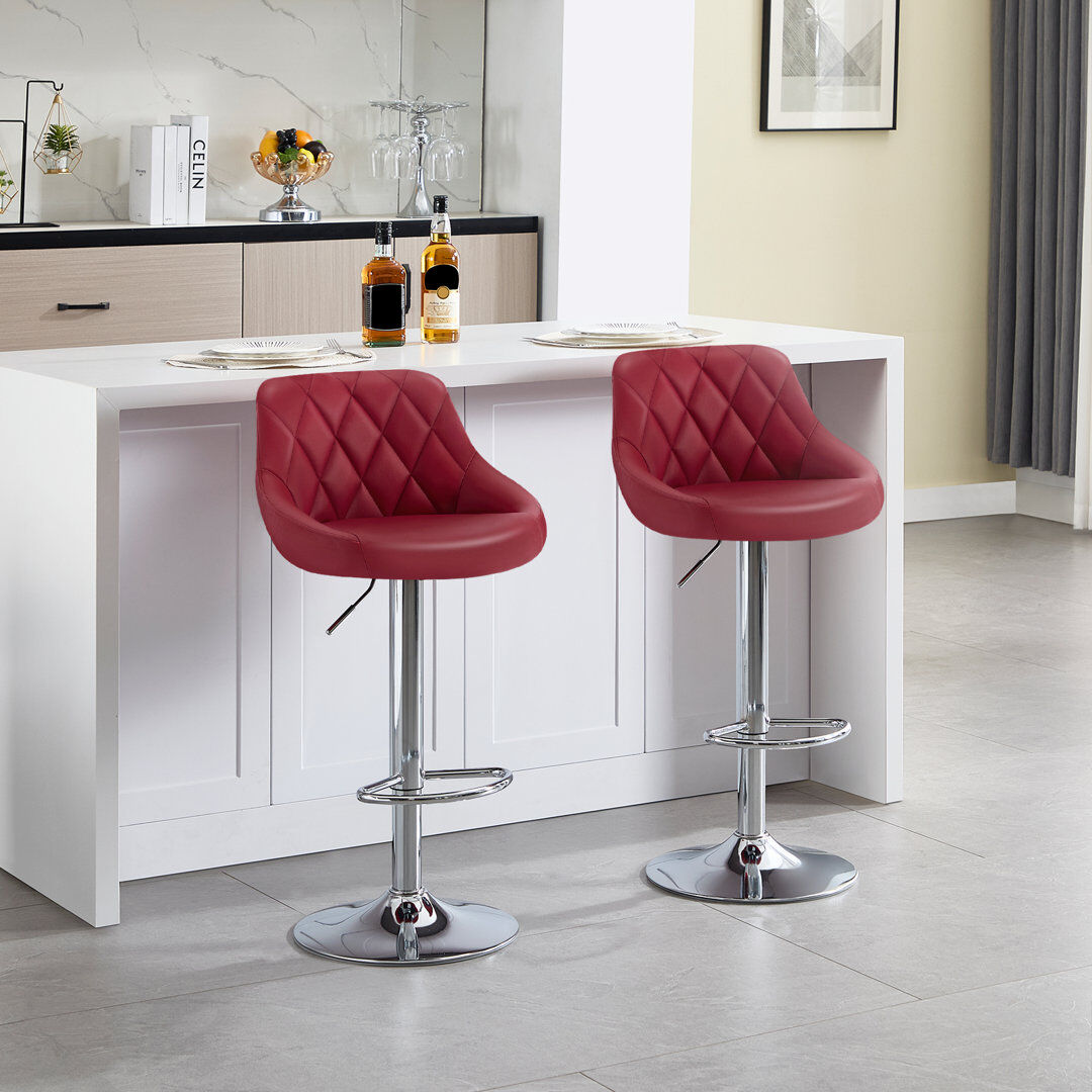 WOLTU Swivel Upholstered Faux Leather Adjustable Height Bar Stool Bordeaux 2