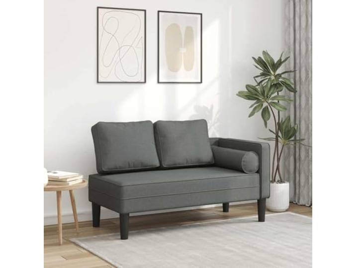 Xolmizyn Chaiselongue Dunkelgrau Recamiere mit Kissen, Stoff Liegesofa für Wohnzimmer, Relaxliege mit Holzrahmen, 116,5 x 62 x 57,5 cm