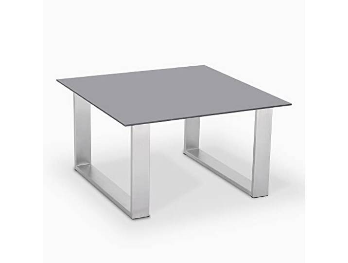 janEven FleatLine Couchtisch Design Wohnzimmertisch modern – Sofatisch 80x80, Made in Germany, Wohnzimmer Beistelltisch mit Edelstahl Kufen, hochwertige Verarbeitung (Lichtgrau)