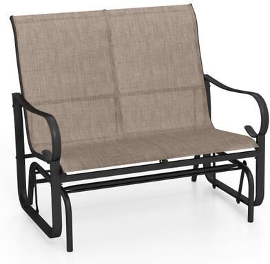Costway 2-Person Outdoor Glider Bench with High Backrest-Brown