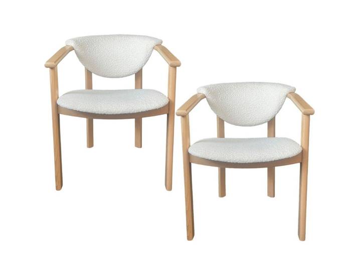 ESSZIMMERSTUHL KALLA 2er Set in Creme Boucle, massives Buchenholz 58/60/74 cm