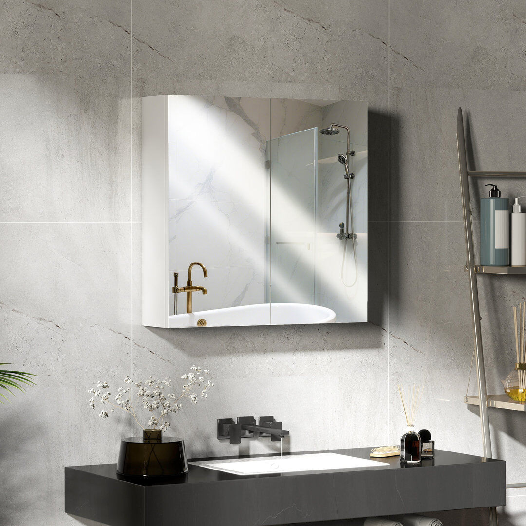 17 Stories HOMCOM Bathroom Mirror Cabinet Wall Mounted, 60 x 15 x 60 cm, White White 60mm H