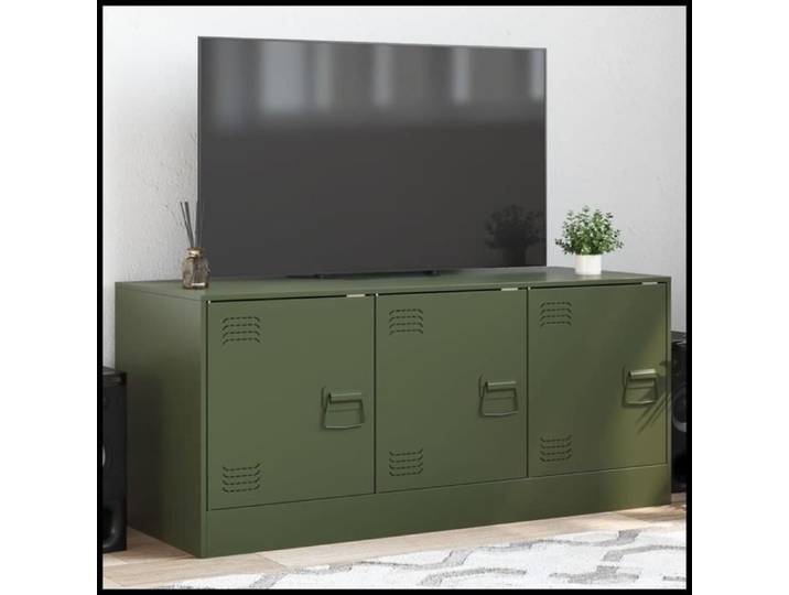 DXBK Meuble TV vert olive 99x39x44 cm acier 841647