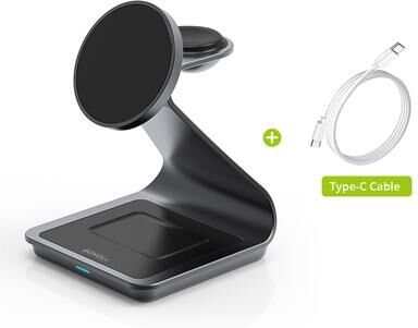 Combo Retail Shop Magnetic Wireless Charger For IPhone, Wireless Charging Station, Compatible With Apple Watch And AirPods black