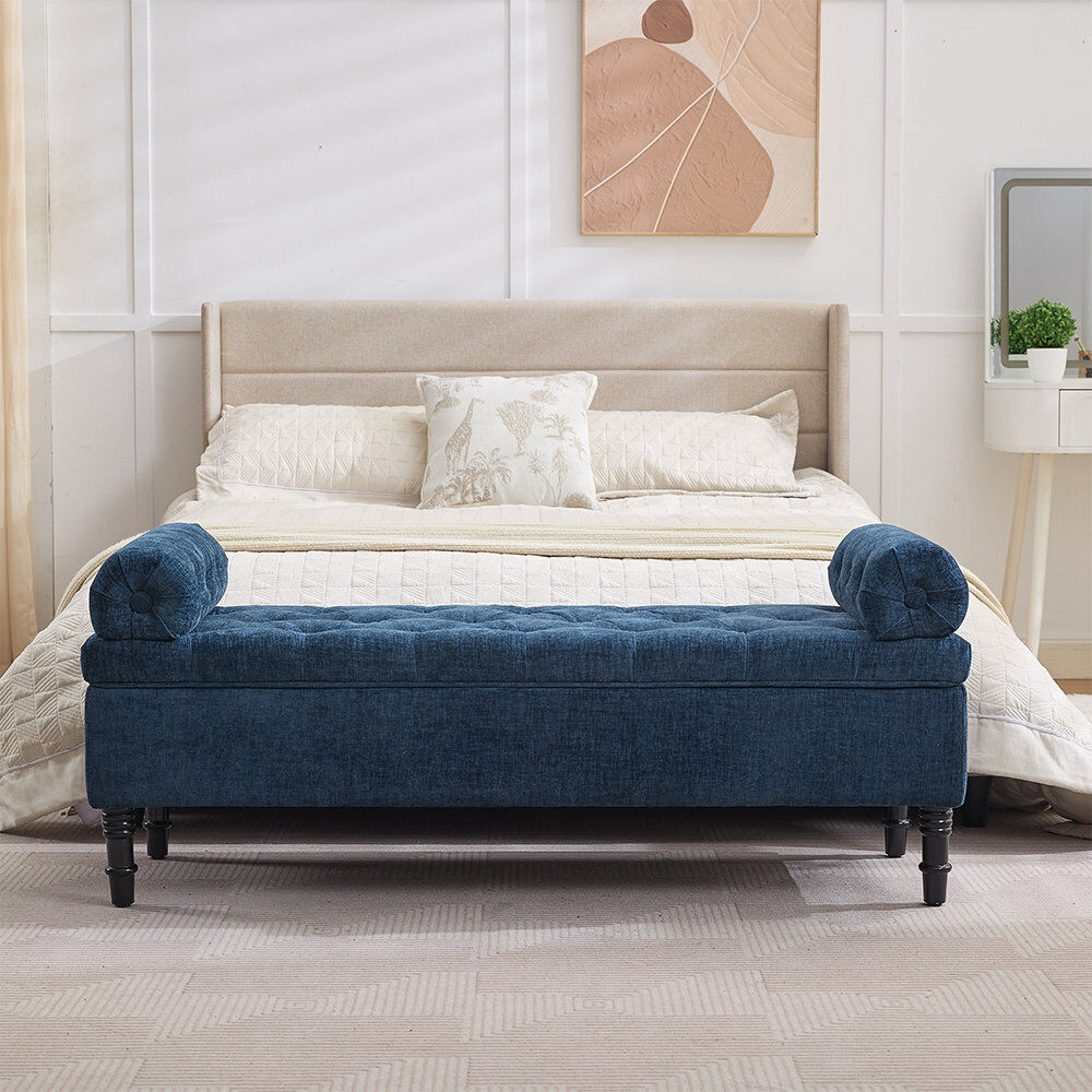 Ophelia & Co. Chenille Upholstered Bench with Flip Top Blue 46cm H X 124cm W X 46cm D