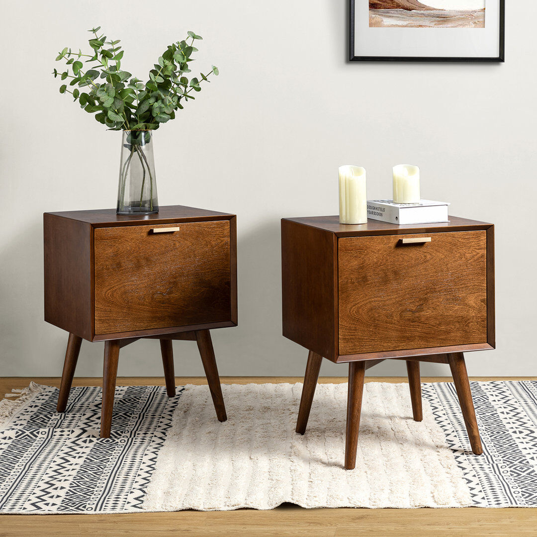 Corrigan Studio Lilibeth Hidden Drawer Design Bedside Table With Charging Station Walnut 60.96cm H X 45.72cm W X 40cm D