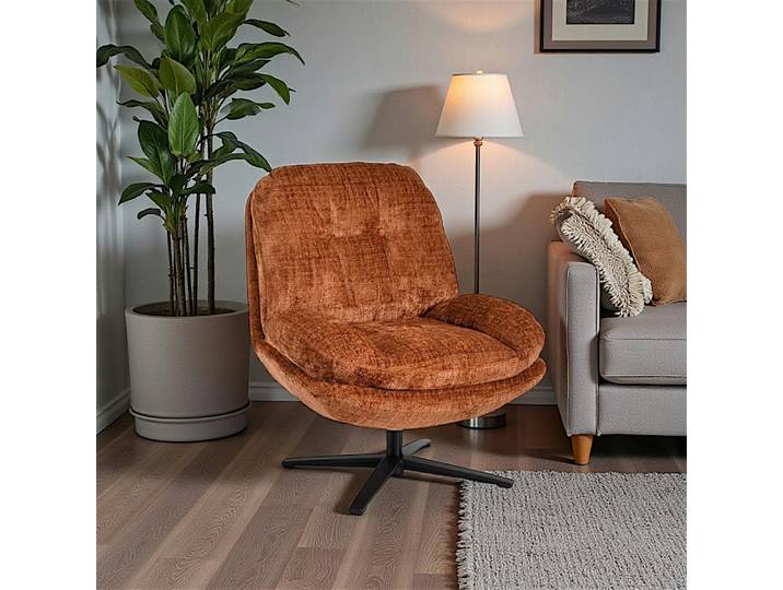 Fauteuil confort pivotant en tissu doux IENA - Terracotta
