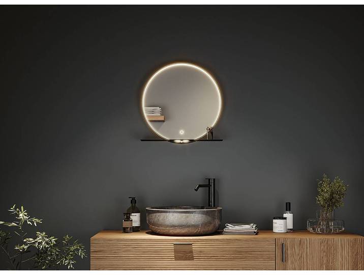 Badspiegel Miro Rund 12cm Schwarz Aluminium, lackiert Spiegelglas 12cm