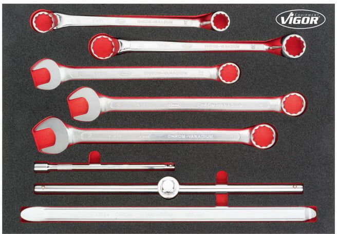 VIGOR Ensemble de 8 clés mixtes, rallonges et leviers avec insert en mousse V6820 3/3+ (V6820)