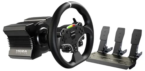 MOZA R5 Racing Set (R5 DD Wheelbase, ES Wheel, SR-P Lite Pedale, Tischhalterung) Lenkrad Schwarz