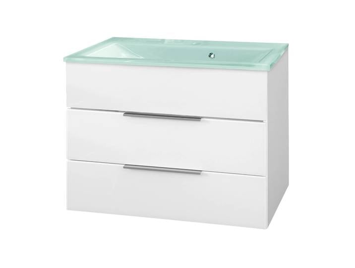 FACKELMANN KARA Waschbecken mit Unterschrank 80 cm breit, Weiß, Waschbecken Glas Mint, 2 Schubladen