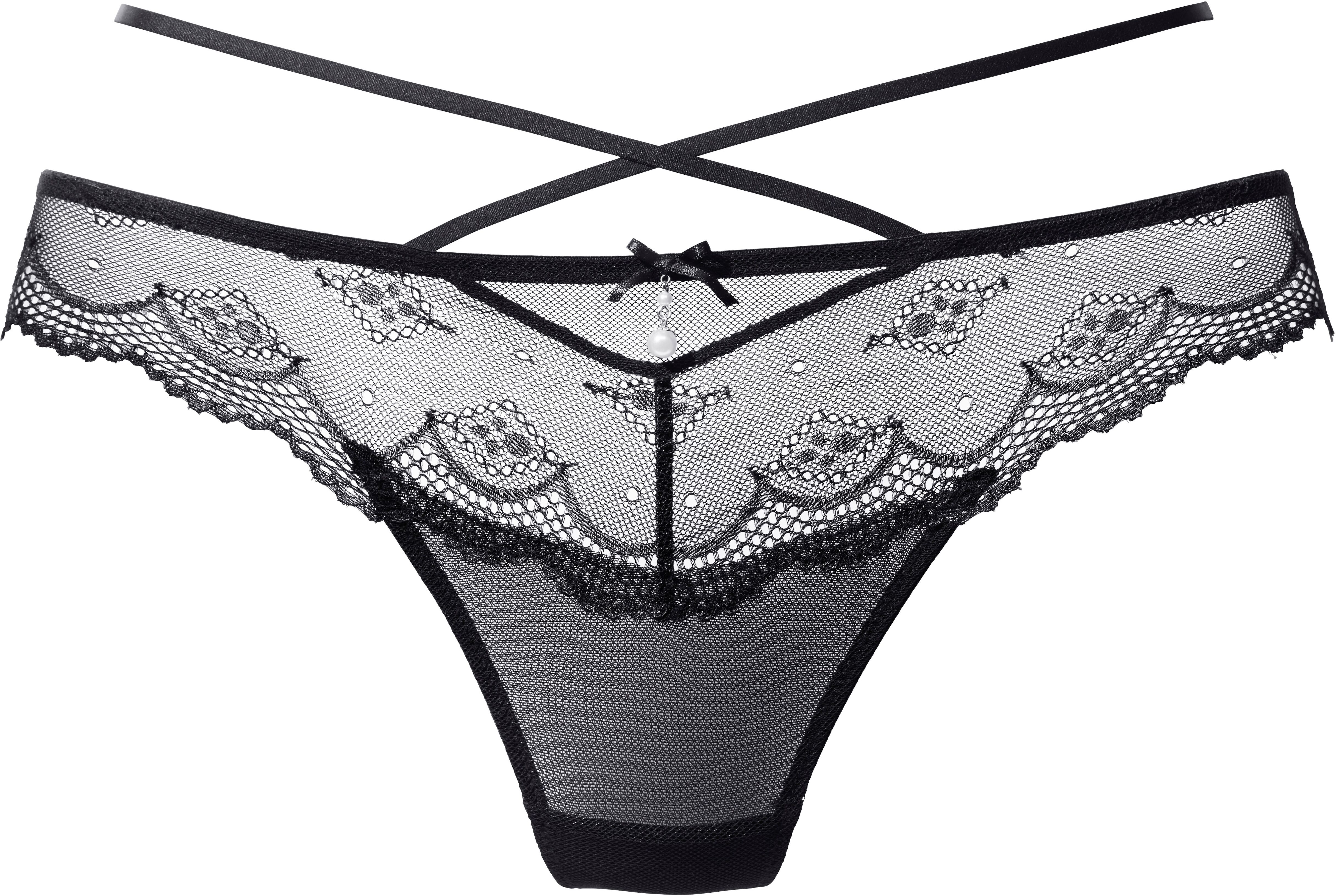 Tanga LASCANA, Damen, Gr. 44/46, Spitze, schwarz, Spitze, Obermaterial: 87% Polyamid, 13% Elasthan, Unterhosen Tanga, mit verführerischem Bändchen
