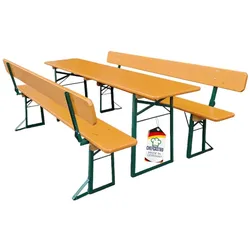 Proregal CHEFGASTRO Bierzeltgarnitur ALPENFEST Made in Germany | 3-teilig mit Rückenlehne | HxBxT 77x220x50cm | Fichtenholz | Nuss/ Grün