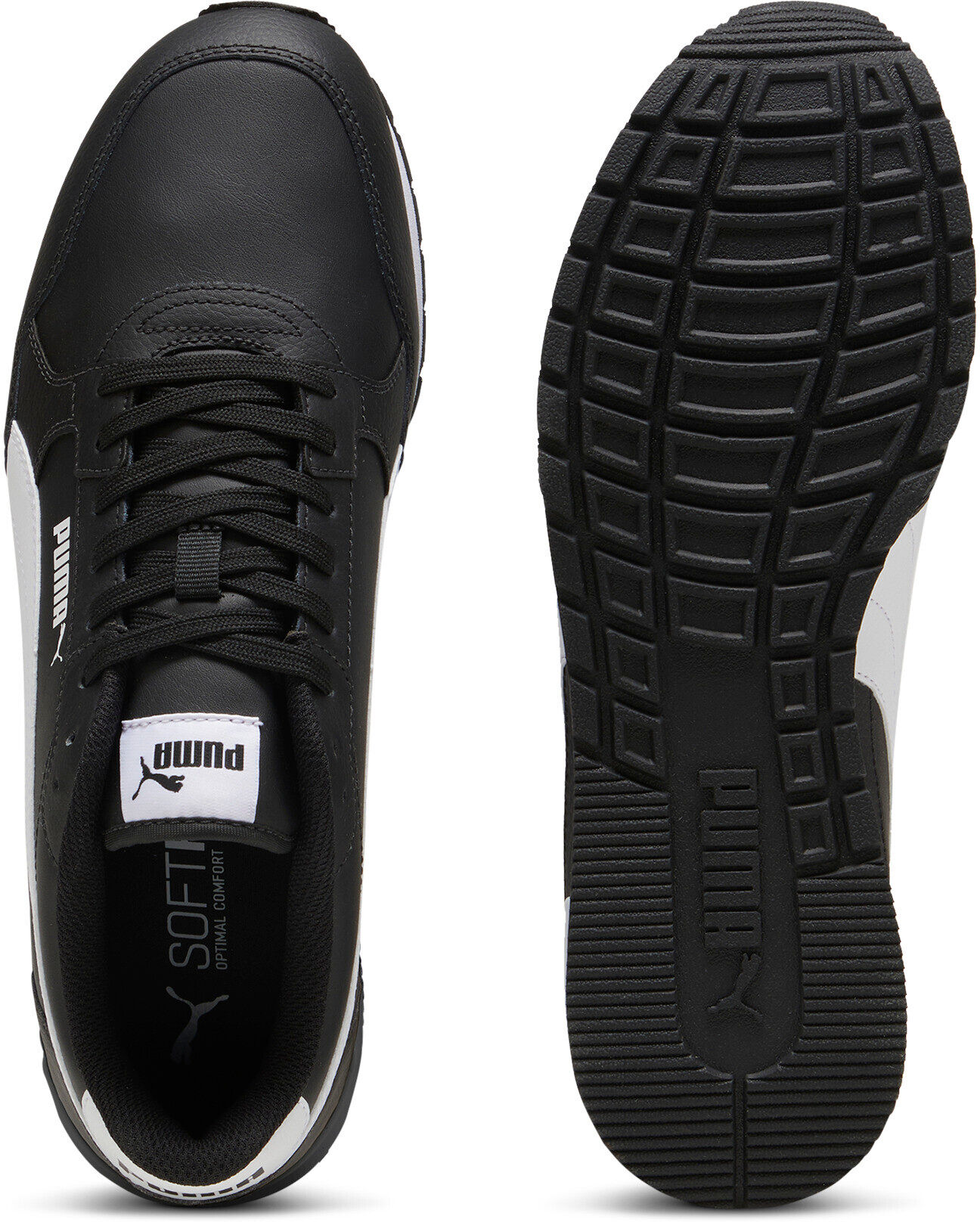 Sneaker PUMA "ST RUNNER V4 L", Damen, Gr. 44, Textil, schwarz-weiss (puma schwarz, puma weiß), Leder, Schuhe Sneaker, mit weichem Lederobermaterial, mit SOFTFOAM+ Einlegesohle puma schwarz, puma weiß 44, Textil