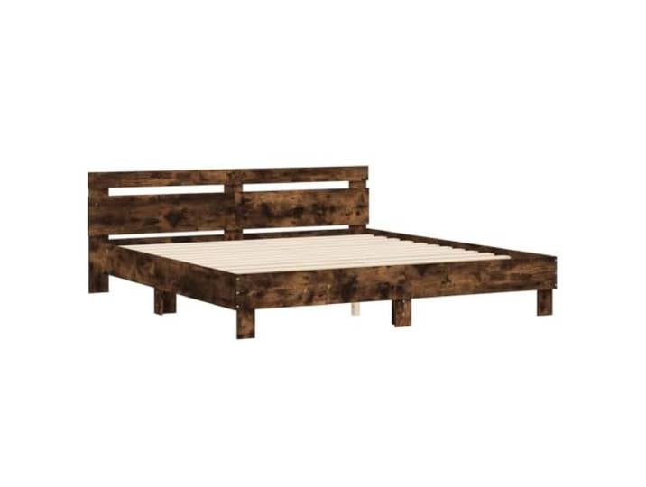 KTHLBRH Bettgestell mit Kopfteil Eiche Rauchgrau 180 x 200 cm Sperrholz-Lattenrost, Rückenstütze, für Schlafzimmer