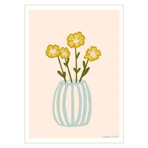 Engberg Studio Poster met Frame - Yellow Flowers in a Blue Vase - 30 x 40 cm