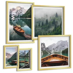 BILDER SET 5er Set - 50x50 cm & 20x30 cm & 40x60 cm Goldrahmen - Straßen, Häuser, Pflanzen, Töpfe