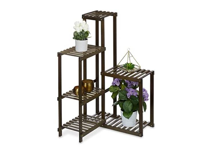Relaxdays plantenrek hoek, plantenstandaard met 6 etages, plantenetagère voor binnen, HBD: 101x62x62 cm, donkerbruin