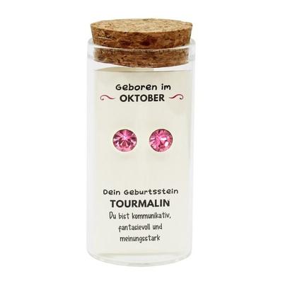 'Oktober' Geburtsstein Ohrstecker im Gläschen