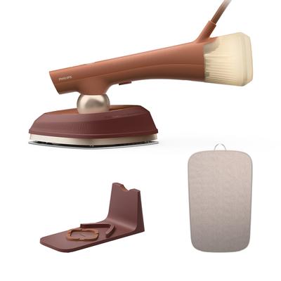 PHILIPS Dampfbügeleisen "OneTurn 2-in-1 Bügeleisen & Steamer, StyleMat & Dock inkl.", terracotta, gold, B:12cm H:17cm T:34cm, Bügeleisen, SteamGlide Plus, 200ml Wasserbehälter und 90 g Dampfstoß, Dampfbügeleisen