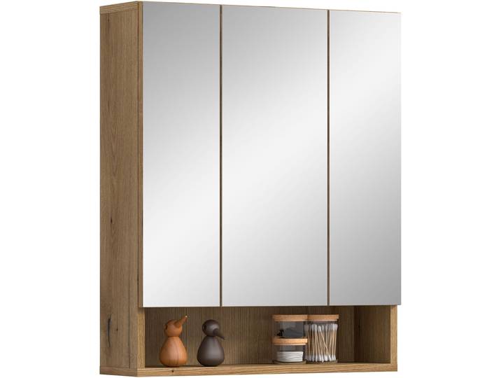Spiegelschrank WELLTIME VANN, Breite 60cm, 3 Spiegeltüren, 10 Fächer, viel Stauraum , braun (evoke oak nachbildung), B:60cm H:74cm T:18cm, FSC-zertifizierter Holzwerkstoff, Schränke, Spiegelschrank, Spiegel, Schrank, Alibert, Badezimmerspiegelschrank, Badschrank