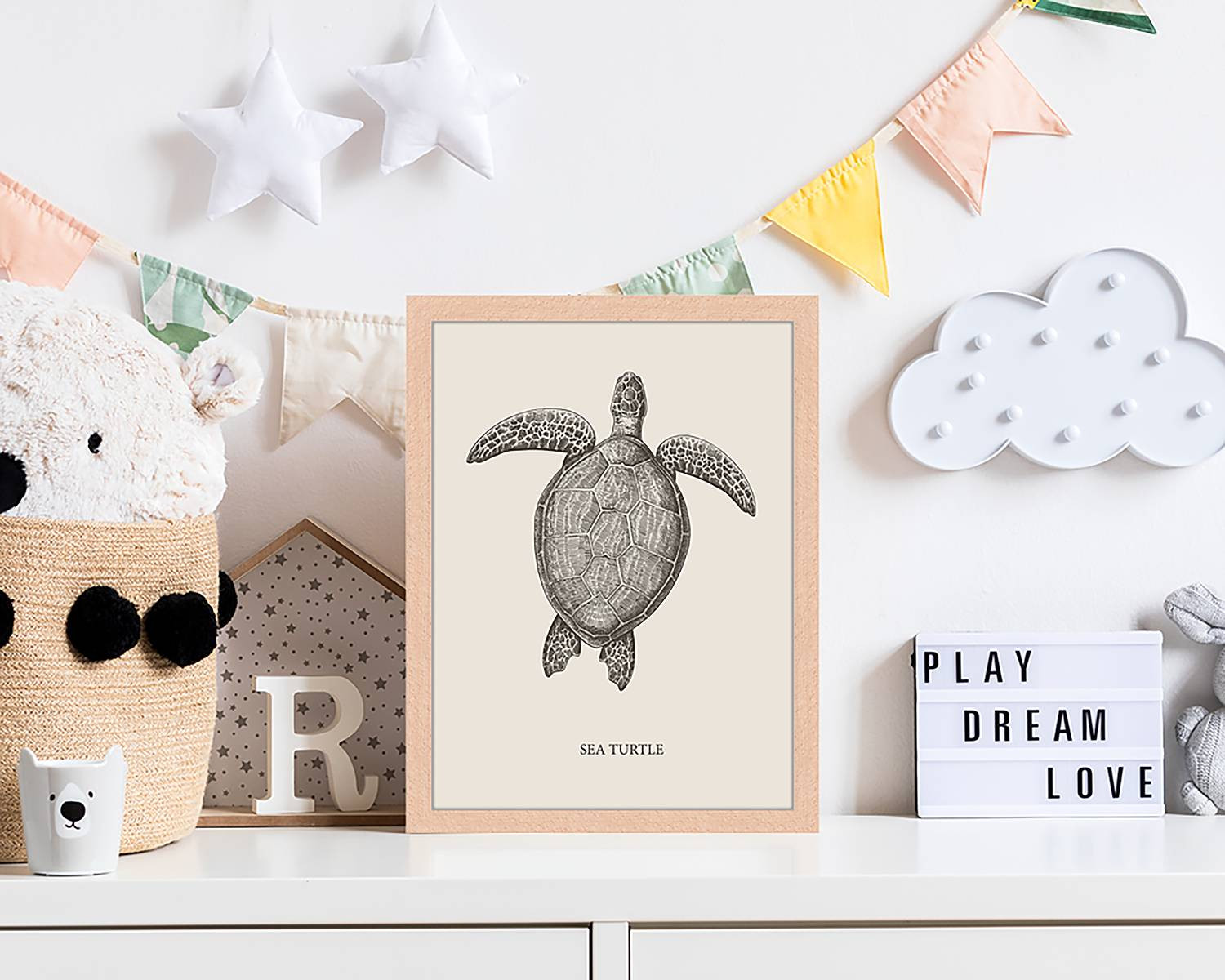 home24 Sea Turtle Wanddecoratie, Meerdere Kleuren, 33 x 43 cm