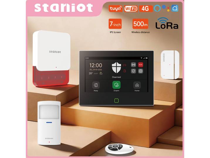 Système d'alarme de sécurité Staniot 7 pouces version Lora Tuya, sans fil, distance de transmission de 500 m, WiFi 4G, sirène intégrée, alarme intelligente
