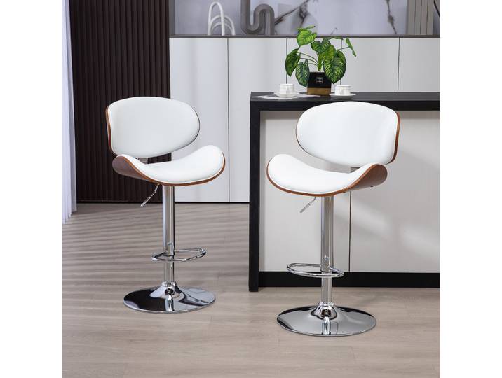 HOMCOM Chaises Bar 2pcs Hauteur Réglable Blanc