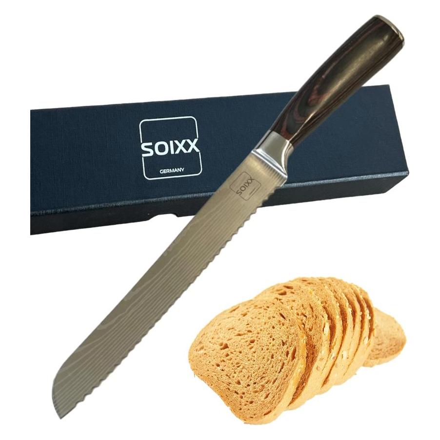 Soixx Brotmesser, Edelstahl, Wellenschliff, extra scharfe Klinge, Holzgriff, Geschenkbox (68657979)