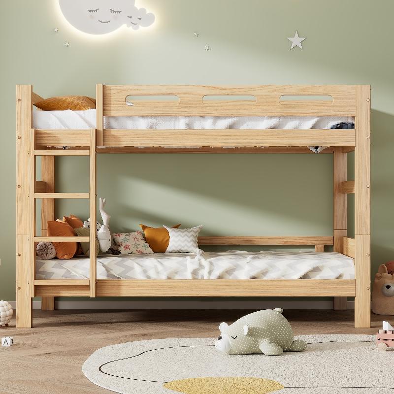 Etagenbett für Kinder und Jugendliche 90x200 cm Natur aus Kiefer, MDF teilbar in 2 Einzelbetten für Schlafzimmer