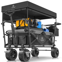 KESSER® Bollerwagen faltbar GT9000 Handwagen mit Dach   Transportwagen max. belastbar bis 150kg mit Hartgummi-Räder & Feststellbremsen (Vorne & Hinten)   Inkl. Abdeckung, Wetter & Sichtschutz
