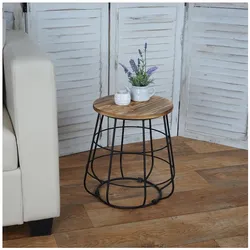 Beistelltisch mit Stauraum MCW-A80, Nachttisch Kaffeetisch, Industriedesign Echtholz MVG Ø35cm