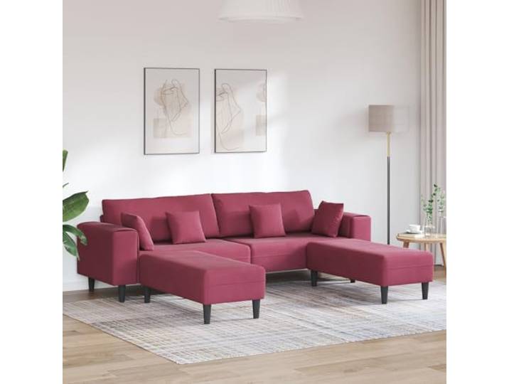 HEFZGDB Modernes Samtsofa 3-teilig in Weinrot 208 cm mit Kissen, luxuriöses Velours Design für stilvolles Wohnzimmer, strapazierfähige Konstruktion und Federkernkomfort,