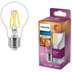 PHILIPS LED Leuchtmittel E27 3,4W = 40W WarmGlow warmweißes Licht mit Dimmfunktion und hoher Farbwiedergabe 90Ra