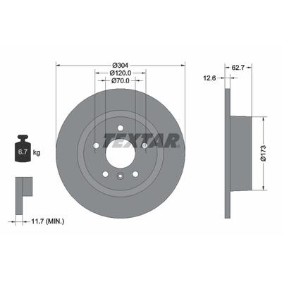 TEXTAR Bremsscheibe PRO 92095203 304mm 13mm für LAND ROVER