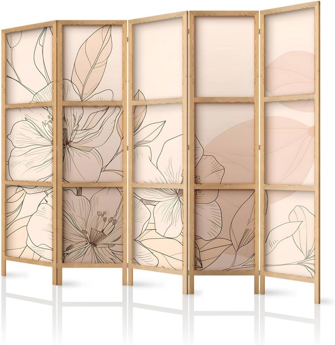 5-delig Houten Paravent Kamerscherm in Oosterse Stijl, 225 x 172 cm