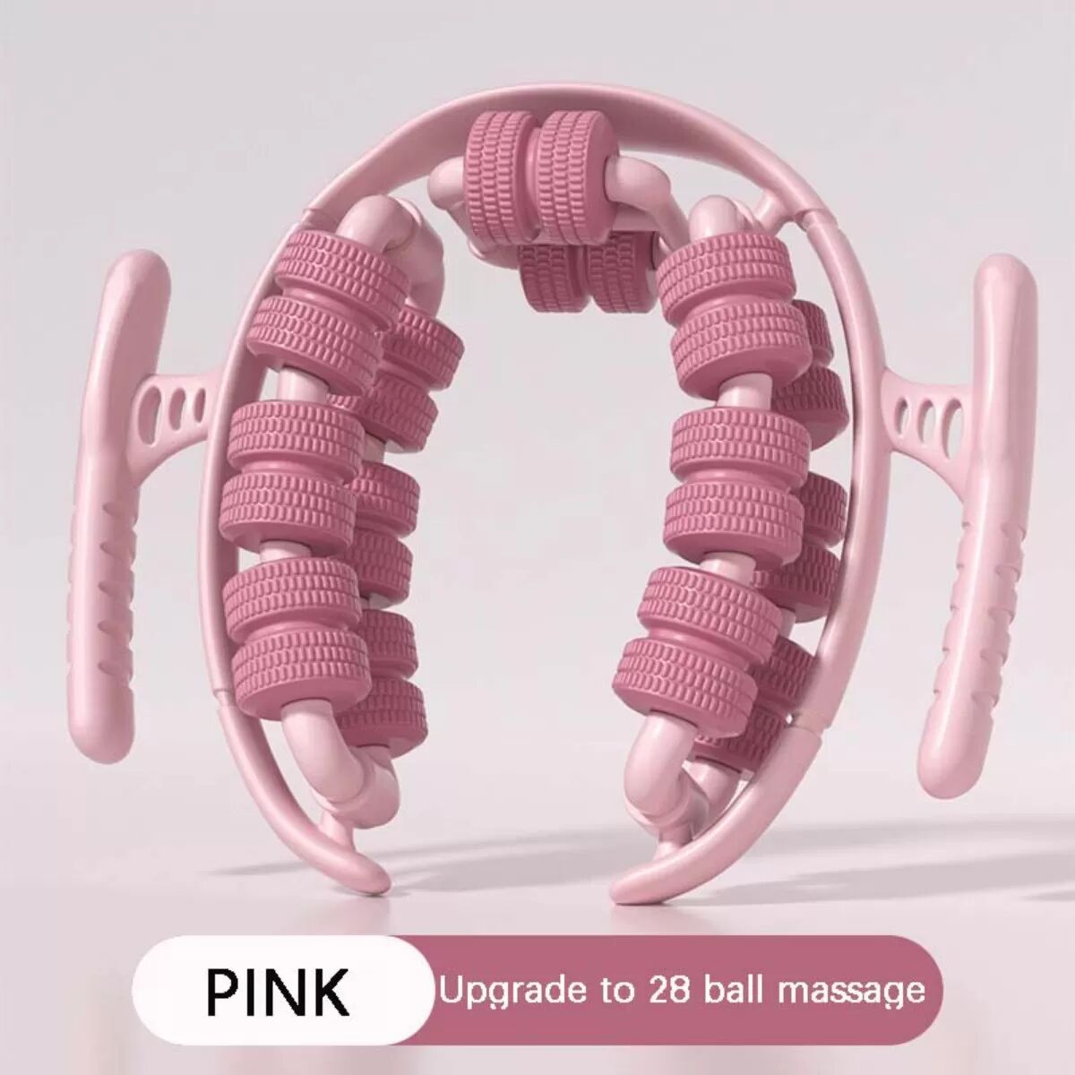 INF Anneau masseur de jambe 28 rouleaux - 6 axes 360° enveloppant pour cuisses et mollets avec poignée ergonomique Rose
