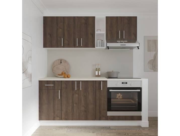 Set Cuisine haaus Karo V9 Chêne bronze/Blanc Plan de travail Thermo 28 mm L 260 cm