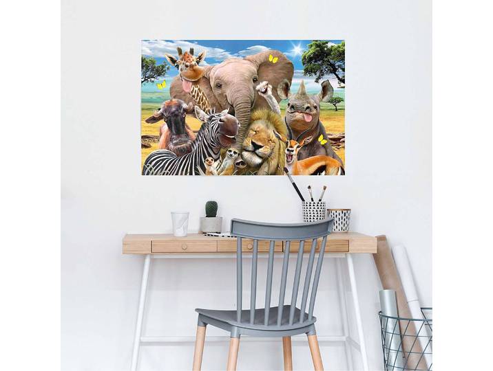 Poster Drôles d'animaux sauvages Papier Multicolore 61 x 92 x 0cm