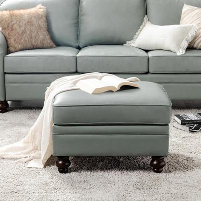 HULALAHOME HULALA HOME Irene Contemporary Genuine Leather Water Resistant Ottoman with Solid Wood Legs