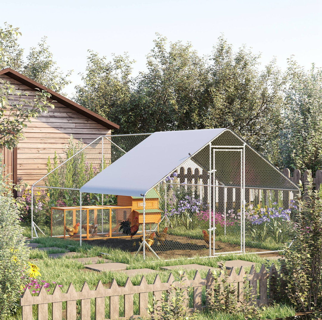 PawHut Walk In Chicken Run Large Galvanized Chicken Coop with Cover 3 x 4 x 2m Silver 12m²