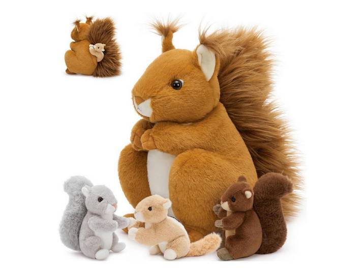 LuxusKollektion Kuscheltier Kuscheltier Eichhörnchen XXL 35cm Set 4 Stück Maroon brown (4-St)