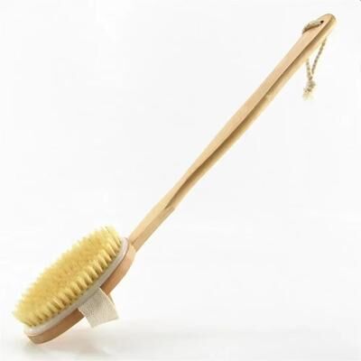Inspired Finds Natural Bristle Back Scrubber Shower Brush With Detachable Long Wooden Handle 1pc Handle Brush